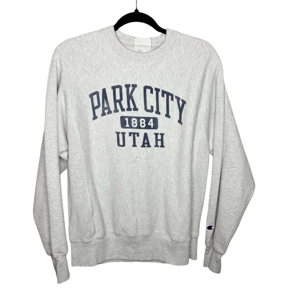 CHAMPION / reverse weave Park City Utah gray navy crewneck sweatshirt / S